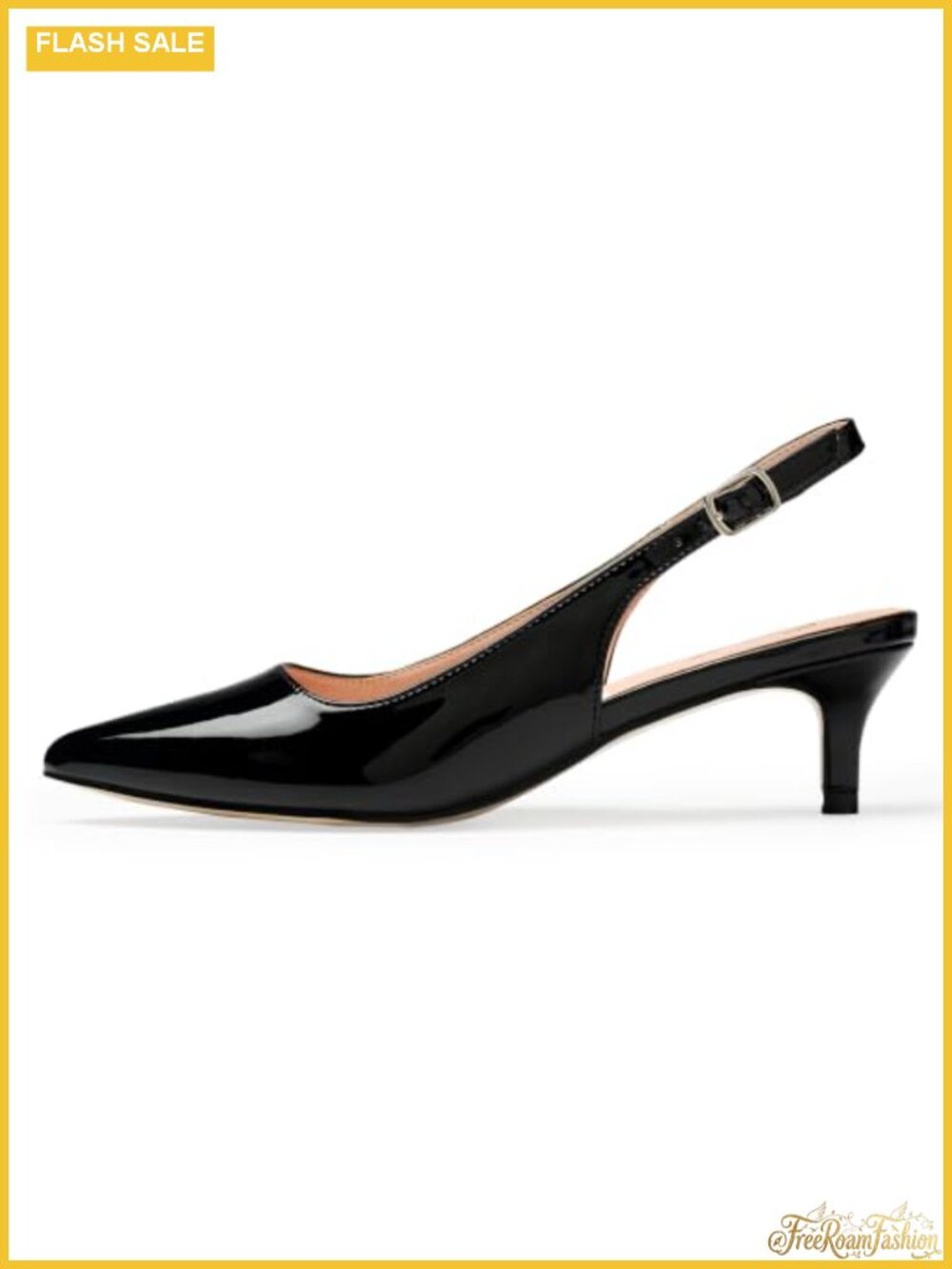 Women's Kitten Heel Slingback Pumps Pointed Toe Faux Leather Work Heels